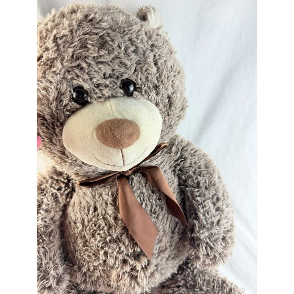 Large Brown Teddy Bear Plush Stuffed Animal 22” Soft Fuzzy Cuddly Bear With Bow